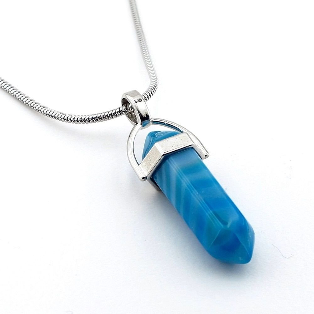 Çelik Zincirli Damarlı Akik Prizma Doğal Taş Erkek Kolye Q0728