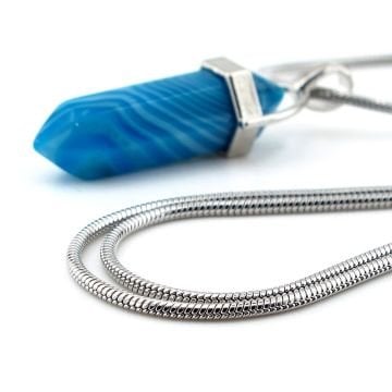 Çelik Zincirli Damarlı Akik Prizma Doğal Taş Erkek Kolye Q0728