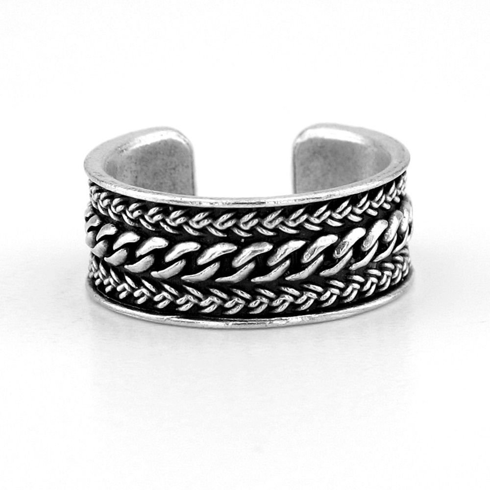 Örgü Zincir Desenli Pirinç Ayarlanabilir Erkek Yüzük RG050