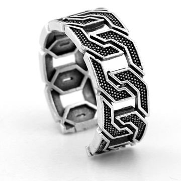 Zincir Halka Desenli  Pirinç Ayarlanabilir Erkek Yüzük RG054