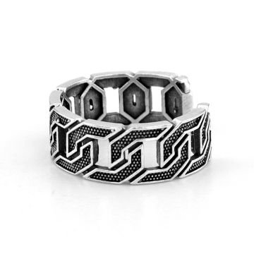 Zincir Halka Desenli  Pirinç Ayarlanabilir Erkek Yüzük RG054