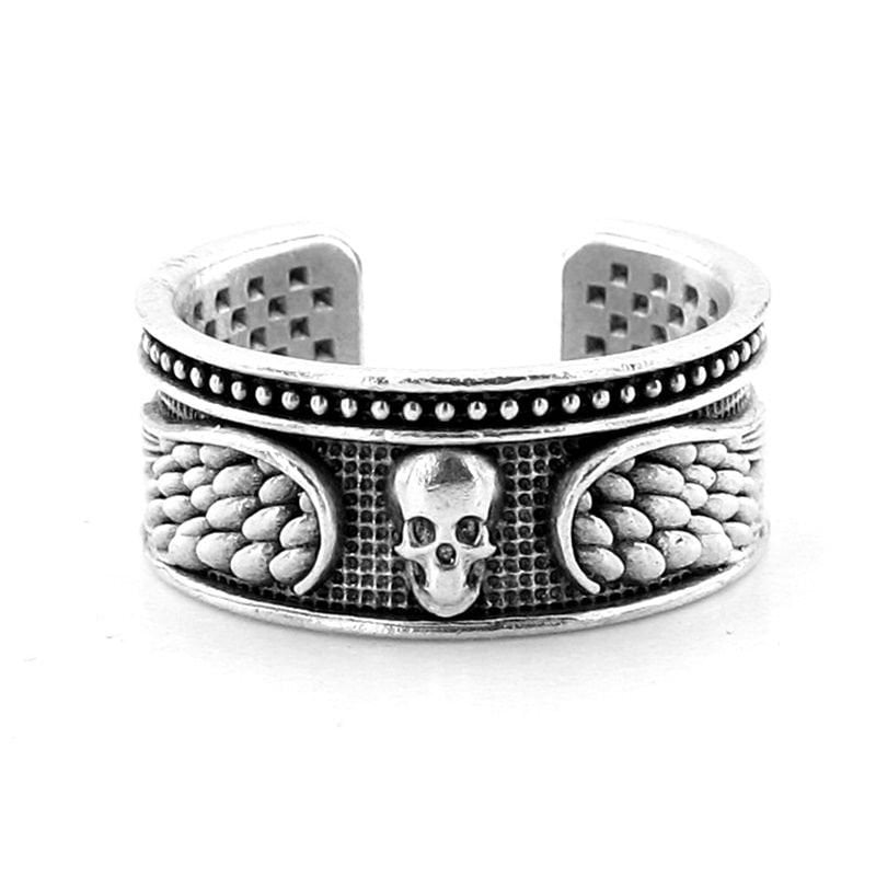 Kurukafa Gotik Kanatlı Kafatası Pirinç Ayarlanabilir Erkek Yüzük RG059