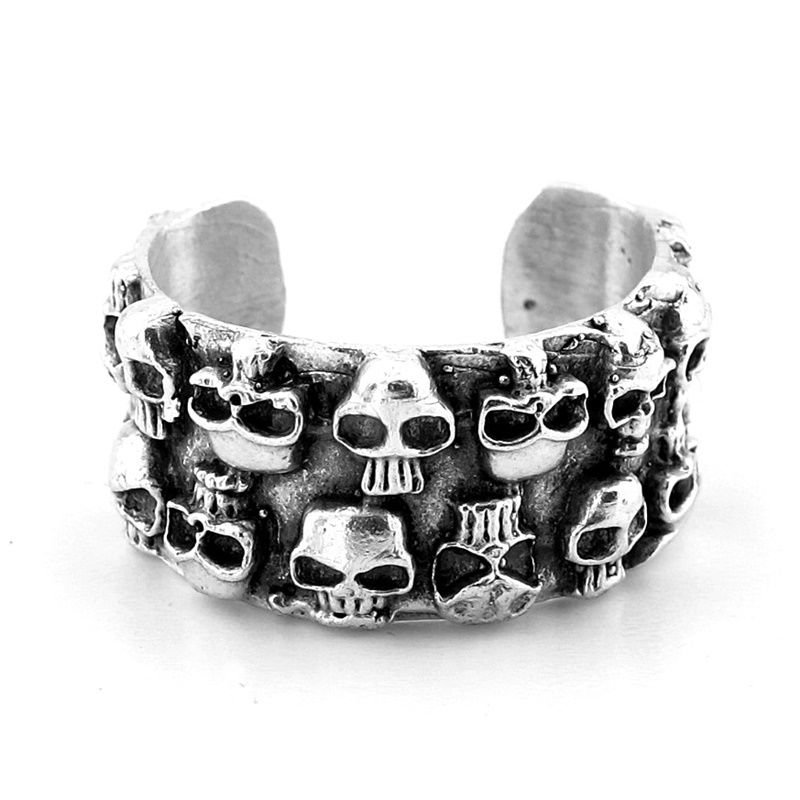 Ters Düz Diziliı Kurukafa Gotik Pirinç Ayarlanabilir Erkek Yüzük RG063