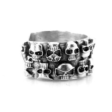 Ters Düz Diziliı Kurukafa Gotik Pirinç Ayarlanabilir Erkek Yüzük RG063