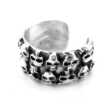 Ters Düz Diziliı Kurukafa Gotik Pirinç Ayarlanabilir Erkek Yüzük RG063