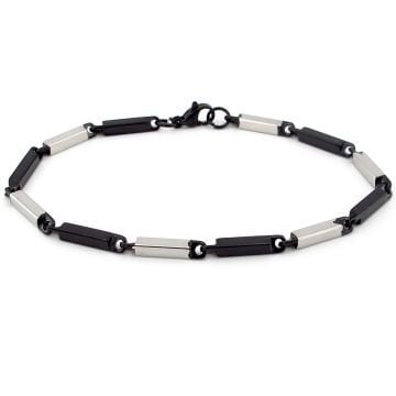 Siyah Beyaz Bar Çubuk Çift Renkli Paslanmaz Çelik Erkek Bileklik BL179