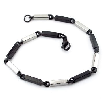 Siyah Beyaz Bar Çubuk Çift Renkli Paslanmaz Çelik Erkek Bileklik BL179