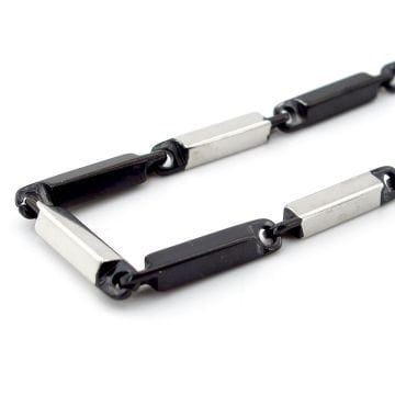 Siyah Beyaz Bar Çubuk Çift Renkli Paslanmaz Çelik Erkek Bileklik BL179