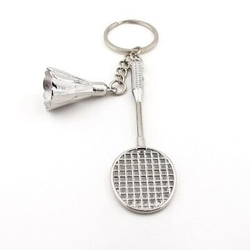Badminton Topu ve Raketi Sporcu Tenis Gümüş Renk Metal Anahtarlık KC351