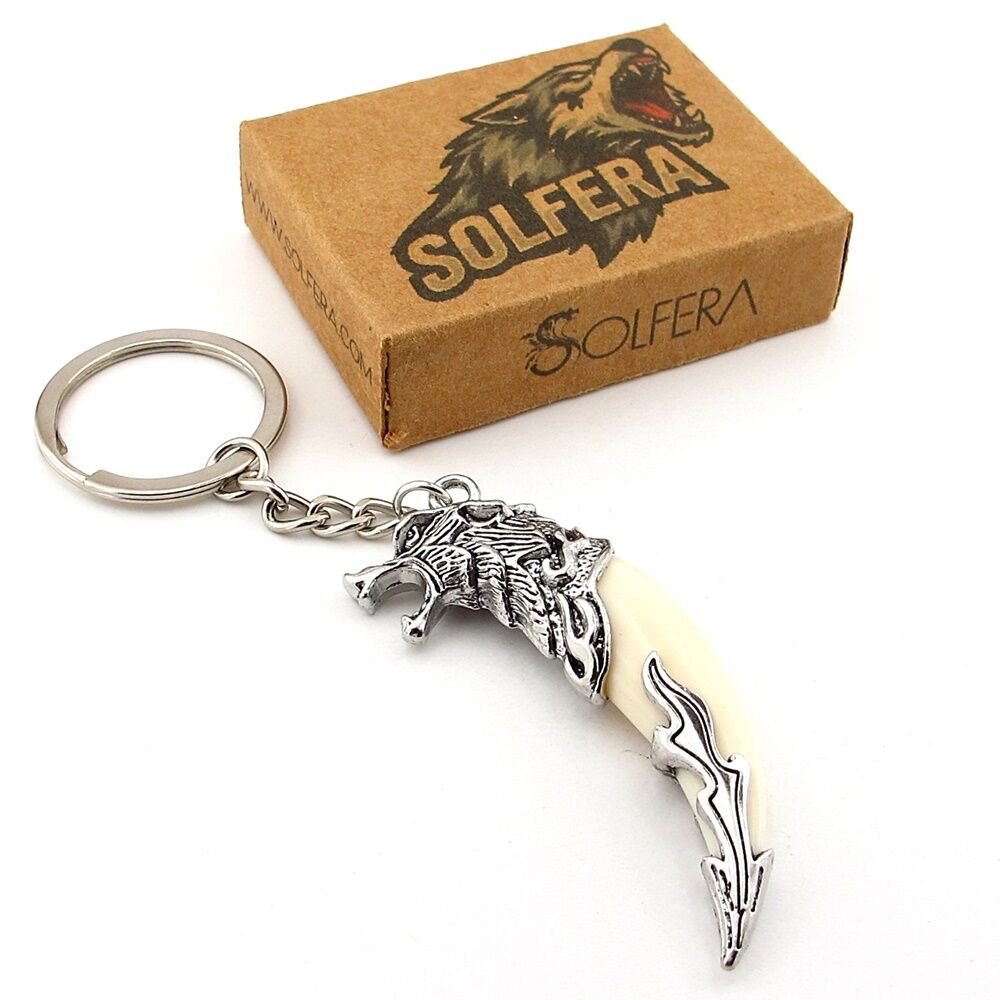 Kurt Dişi Şeklinde Kabartma Süsleme Nordik Metal Anahtarlık Beyaz KC354