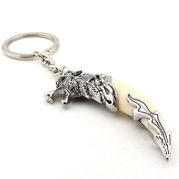 Kurt Dişi Şeklinde Kabartma Süsleme Nordik Metal Anahtarlık Beyaz KC354