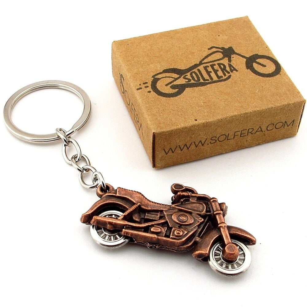 Chopper Cruiser Motosiklet Motor Şeklinde Bakır Renk Metal Anahtarlık KC361