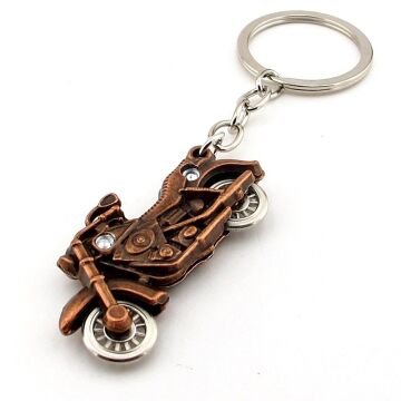 Chopper Cruiser Motosiklet Motor Şeklinde Bakır Renk Metal Anahtarlık KC361