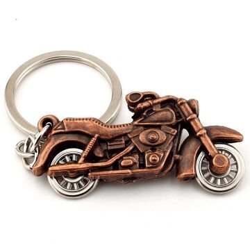 Chopper Cruiser Motosiklet Motor Şeklinde Bakır Renk Metal Anahtarlık KC361