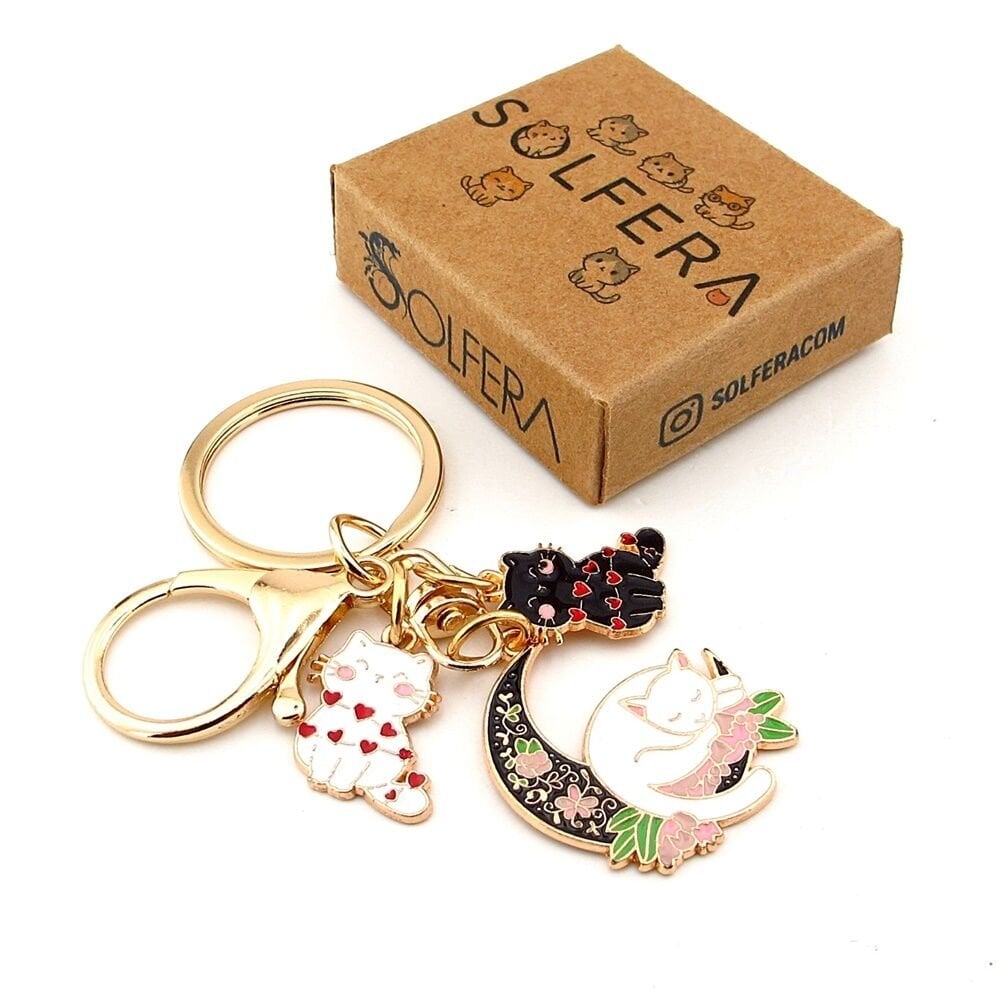 Sevimli Kediler Kalpler Sallantılı Metal Anahtarlık Çanta Süsü Charm KC389