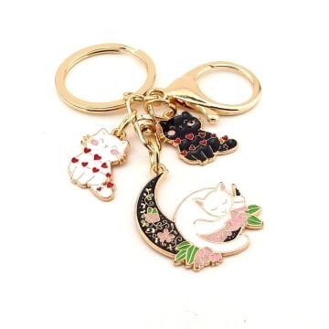 Sevimli Kediler Kalpler Sallantılı Metal Anahtarlık Çanta Süsü Charm KC389