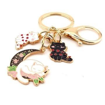 Sevimli Kediler Kalpler Sallantılı Metal Anahtarlık Çanta Süsü Charm KC389