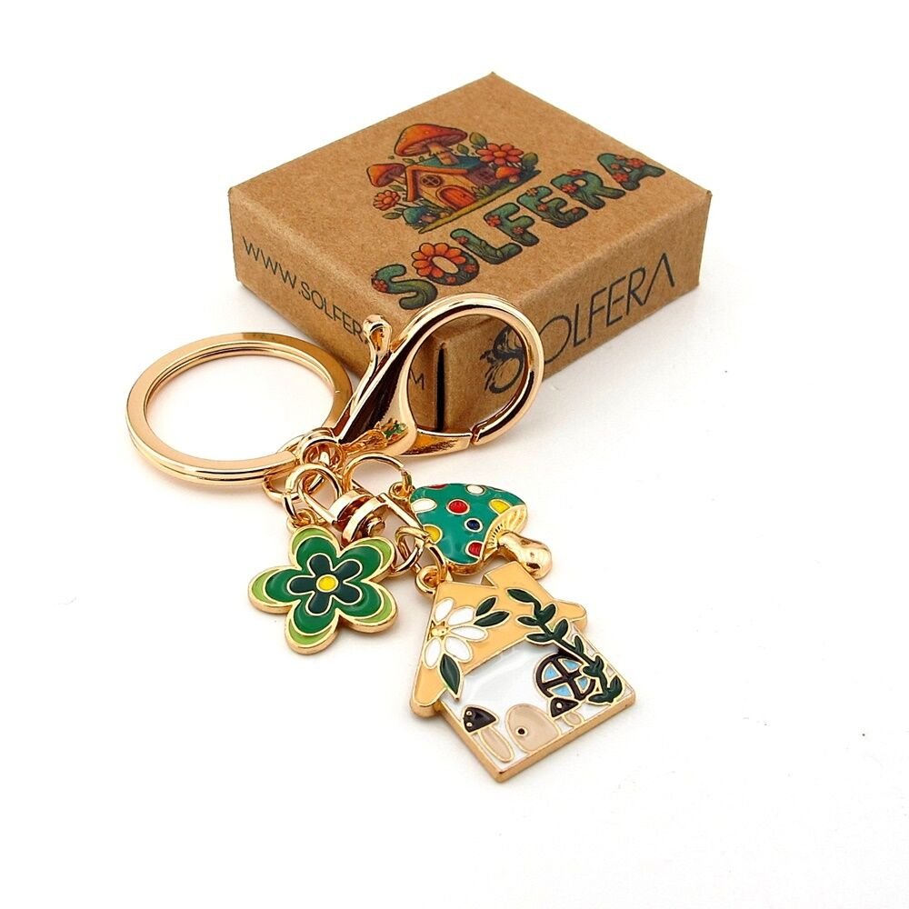 Ev Şeklinde Home Yeşil Mantar Çiçek Doğa Metal Anahtarlık KC393