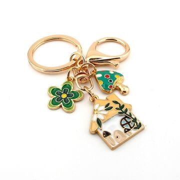 Ev Şeklinde Home Yeşil Mantar Çiçek Doğa Metal Anahtarlık KC393