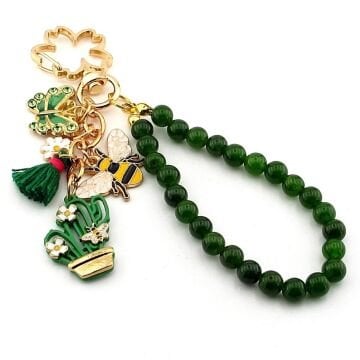 Kelebek Arı Kaktüs Yeşil Doğal Taş Charm Anahtarlık Çanta Süsü KY003