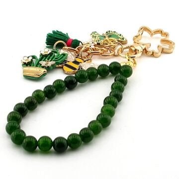 Kelebek Arı Kaktüs Yeşil Doğal Taş Charm Anahtarlık Çanta Süsü KY003