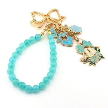 Beyaz Kediler Kelebek Gül Mavi Doğal Taş Charm Anahtarlık Çanta Süsü KY004