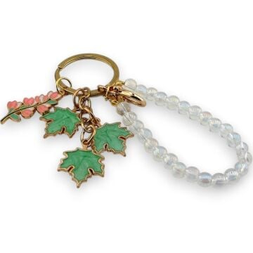 Çınar Yaprakları Çiçek Doğal Taş Charm Anahtarlık Çanta Süsü KY005
