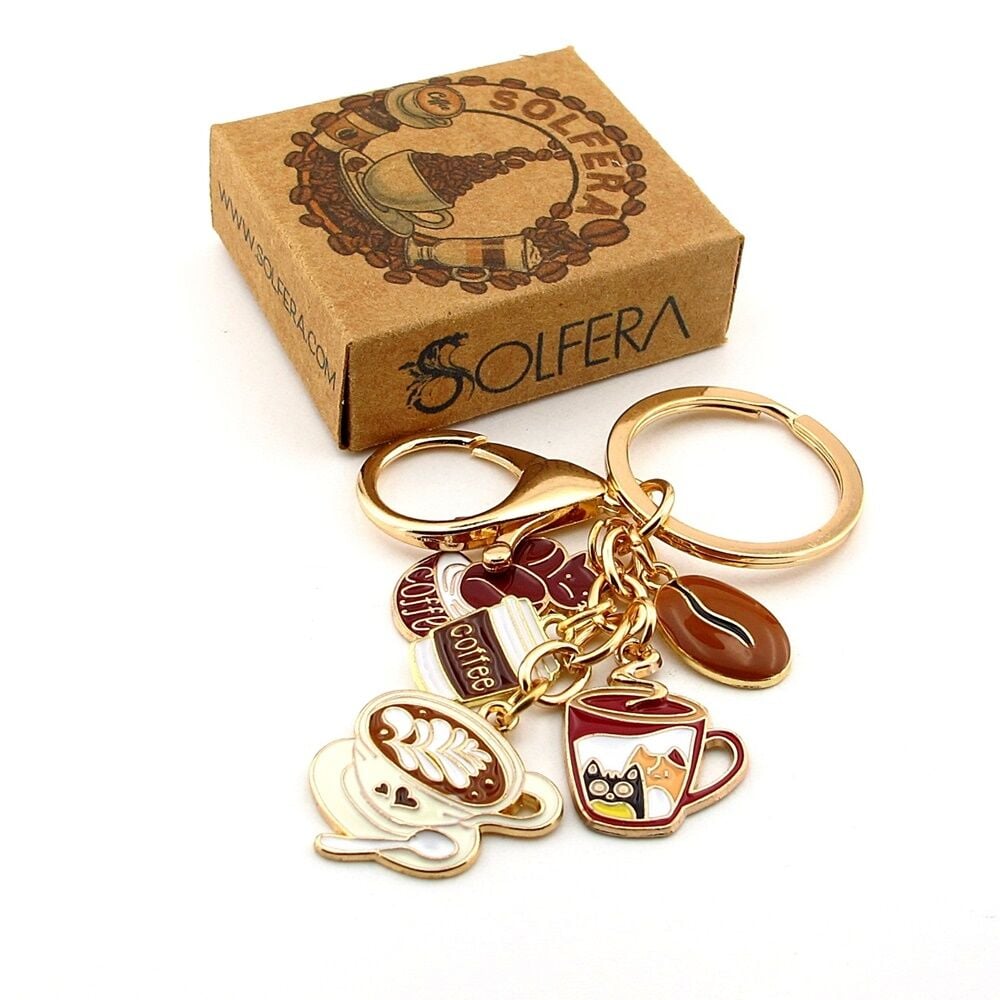 Kahve Sever Latte Kedili Kupa Çanta Süsü Charm Anahtarlık KY015