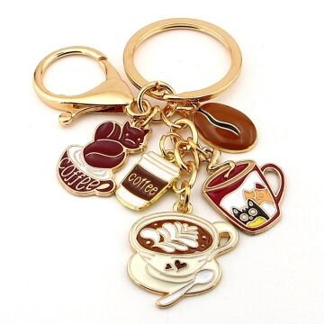 Kahve Sever Latte Kedili Kupa Çanta Süsü Charm Anahtarlık KY015
