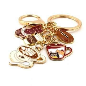 Kahve Sever Latte Kedili Kupa Çanta Süsü Charm Anahtarlık KY015