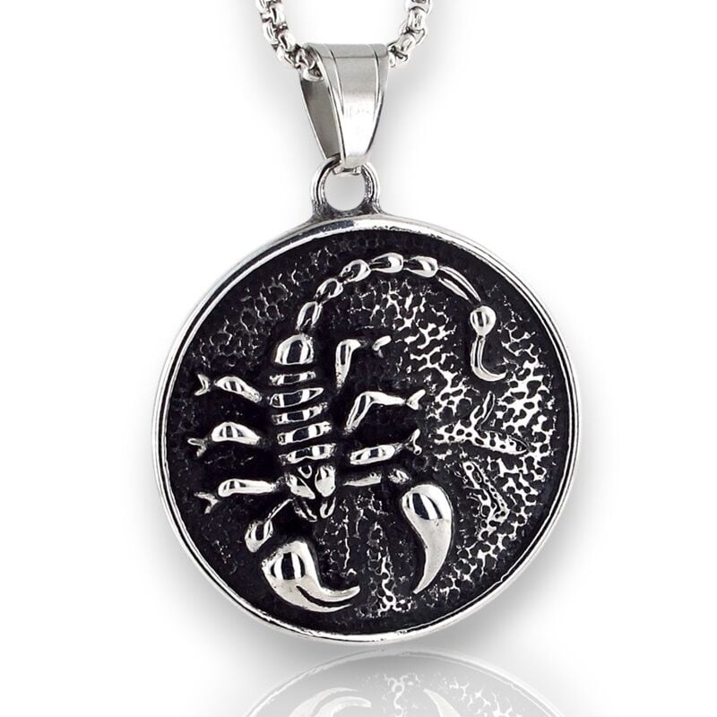 Akrep Kabartma Scoripon Madalyon Titanyum Çelik Erkek Kolye Q0970