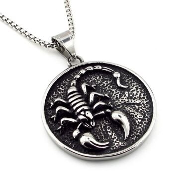 Akrep Kabartma Scoripon Madalyon Titanyum Çelik Erkek Kolye Q0970