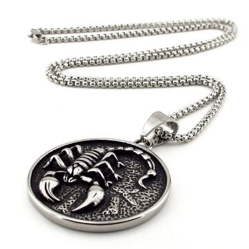 Akrep Kabartma Scoripon Madalyon Titanyum Çelik Erkek Kolye Q0970