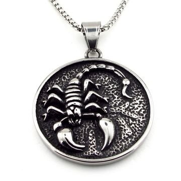 Akrep Kabartma Scoripon Madalyon Titanyum Çelik Erkek Kolye Q0970