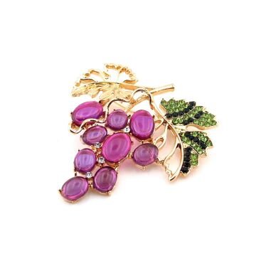 Mor Üzüm Salkımı ve Yaprakları Bağ Meyve Metal Yaka Süsü Broş RZ410