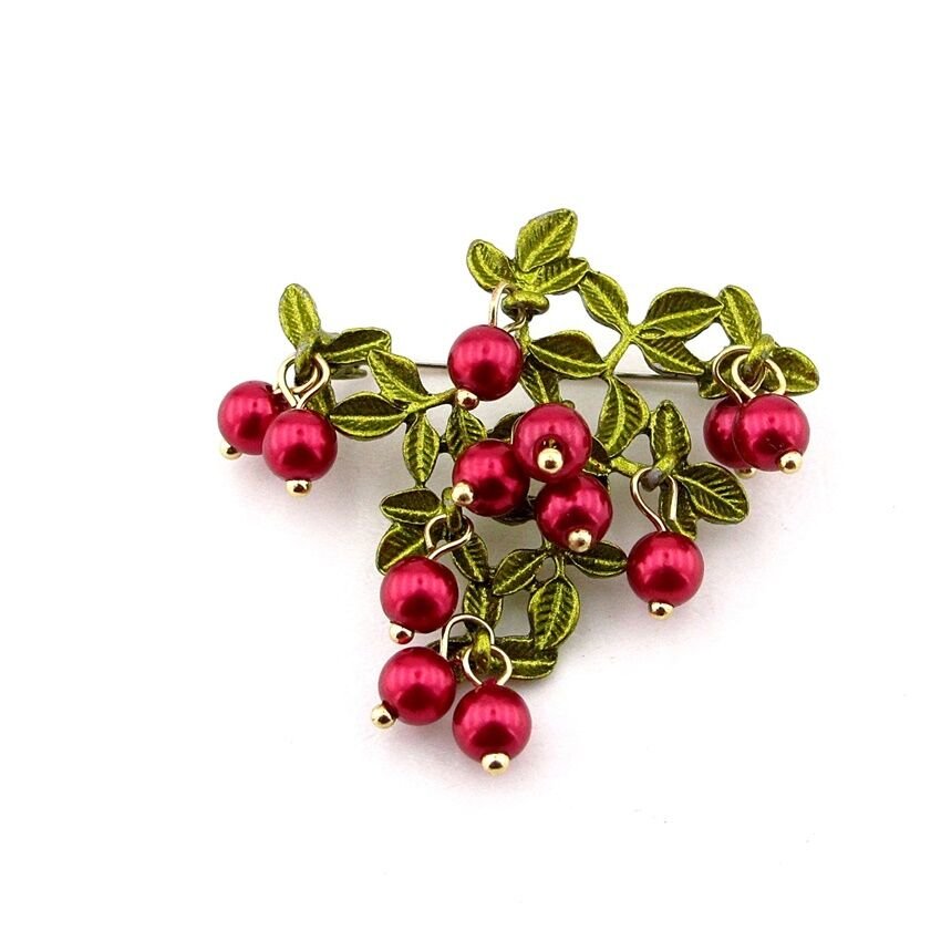 Cranberry Turna Yemişi Meyve Dalları Metal Yaka Süsü Broş RZ412