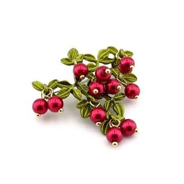 Cranberry Turna Yemişi Meyve Dalları Metal Yaka Süsü Broş RZ412