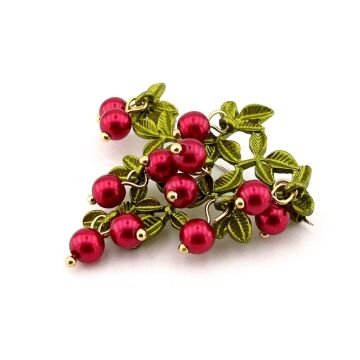 Cranberry Turna Yemişi Meyve Dalları Metal Yaka Süsü Broş RZ412