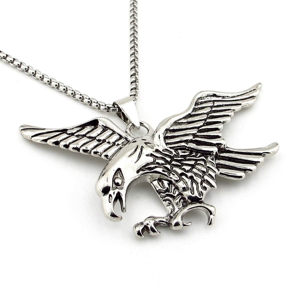 Kartal Şekilli Kanatları Açık Kuş Paslanmaz Çelik Kolye Zincir Q0896