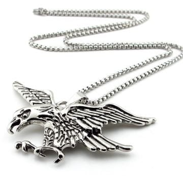 Kartal Şekilli Kanatları Açık Kuş Paslanmaz Çelik Kolye Zincir Q0896