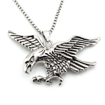 Kartal Şekilli Kanatları Açık Kuş Paslanmaz Çelik Kolye Zincir Q0896