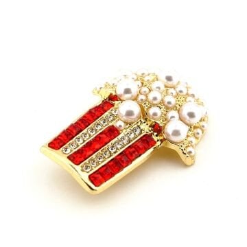 Pop Corn Patlamış Mısır Sinema Zirkon Taşlı Metal Çanta Süsü Broş RZ421