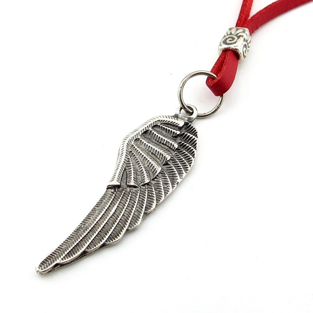 Melek Kanadı Şeklinde Metal Kırmızı Renkli Deri Erkek Kolye Q0902