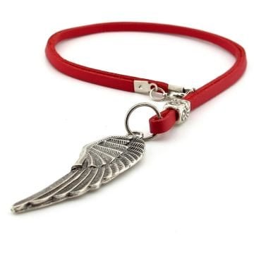 Melek Kanadı Şeklinde Metal Kırmızı Renkli Deri Erkek Kolye Q0902