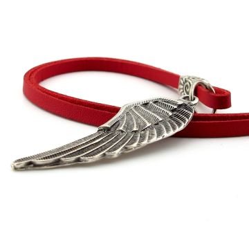 Melek Kanadı Şeklinde Metal Kırmızı Renkli Deri Erkek Kolye Q0902