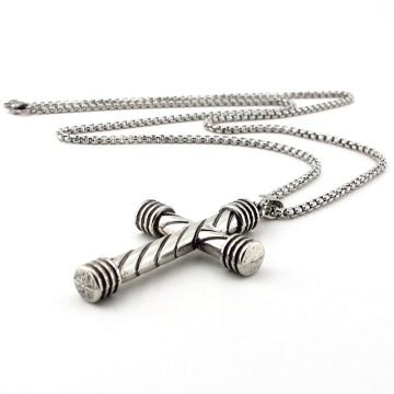 Burgu Desenli Haç Istavros Paslanmaz Çelik Erkek Kolye Zincir Q0982