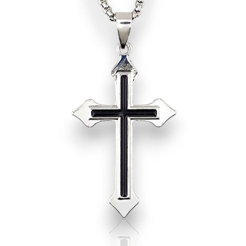Siyah Çizgili Haç Istavros Paslanmaz Çelik Erkek Kolye Zincir Q0983