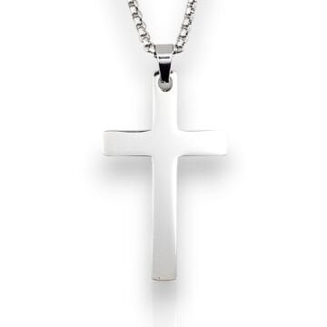 Parlak Gümüş Renkli Haç Istavros Paslanmaz Çelik Erkek Kolye Zincir Q0984
