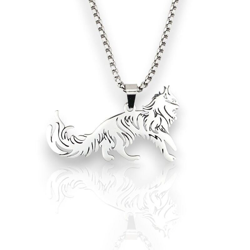 Maine Coon İri Uzun Tüylü Kedi Şeklinde Paslanmaz Çelik Kolye Q0988