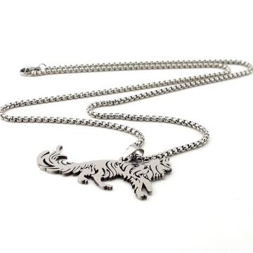 Maine Coon İri Uzun Tüylü Kedi Şeklinde Paslanmaz Çelik Kolye Q0988